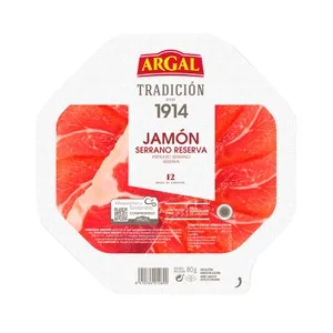 Argal Jamón Serrano Gran Reserva (18 Meses de Curación), Cortado en Lonchas Finas Argal Tradición 80 G.