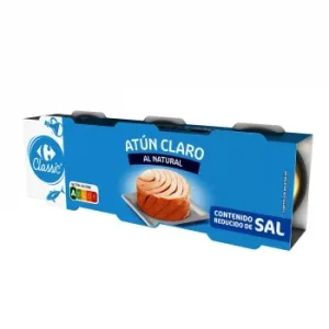 Atún Claro al Natural Contenido Reducido en Sal Classic Carrefour Pack de 3 Latas de 56 G.
