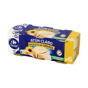 Atún Claro en Aceite de Girasol Carrefour Pack de 6 Latas de 52 G.