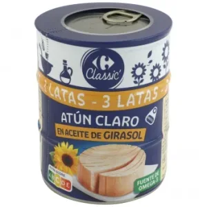 Atún Claro en Aceite de Girasol Classic Carrefour Pack de 3 Latas de 104 G.