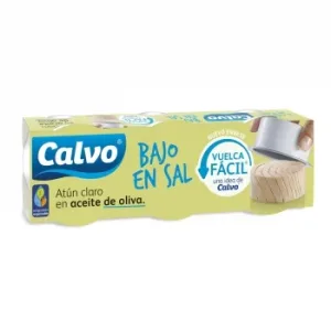 Atún Claro en Aceite de Oliva bajo en Sal Calvo Pack de 3 Latas de 65 G.