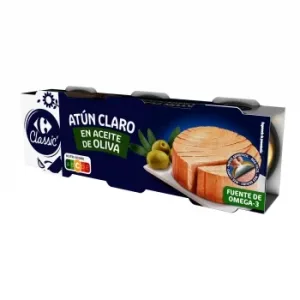 Atún Claro en Aceite de Oliva Classic Carrefour Pack de 3 Latas de 52 G.