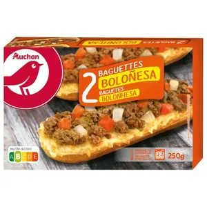 Auchan Baguettes con Queso Edam, Carne de Vacuno, Tomate y Cebolla 2 X 125 G. Producto Alcampo 250 G
