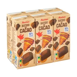 Auchan Batido con Sabor a Chocolate, Elaborado con un 90% de Leche 6 X 200 Ml Producto Alcampo. 1200 ML