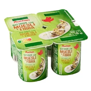 Auchan Bífidus con Muesli y Fibra 4 X 125 G. Producto Alcampo 500 G