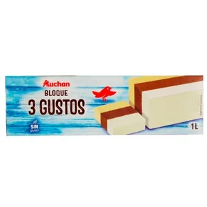 Auchan Bloque de Helado de 3 Gustos (vainilla, Chocolate y Nata) 1 L. Producto Alcampo 1000 ML