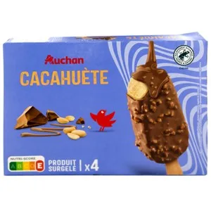 Auchan Bombón Helado de Cacahuete, Cubierto de Chocolate con Leche 4 X 90 Ml. Producto Alcampo