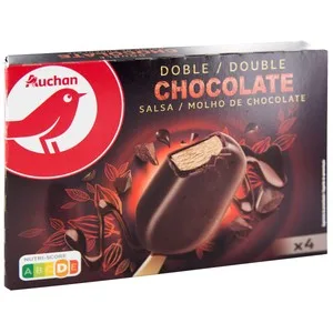 Auchan Bombon Helado de Chocolate con Salsa de Chocolate, Recubierto de Chocolate Doble 4 X 100 Ml. Producto Alcampo 440 ML