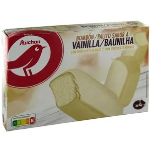 Auchan Bombón Helado Gigante de Vainilla con Cobertura de Chocolate Blanco 4 X 120 Ml Producto Alcampo. 480 ML