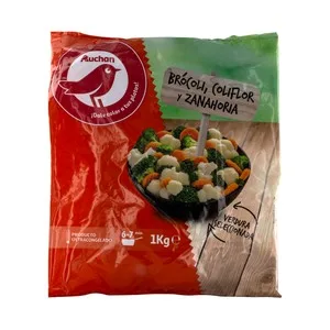 Auchan Brócolí, Coliflor y Zanahorias, Limpias, Troceadas y Ultracongeladas 1 Kg. Producto Alcampo 1000 G