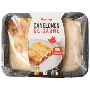 Auchan Canelones Rellenos de Carne Picada, Listos para Calentar y Comer 350 G. Producto Alcampo