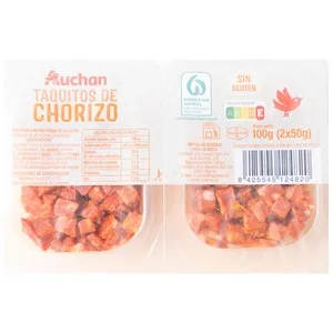 Auchan Chorizo Cortado en Taquitos, Elaborado sin Gluten 2 X 50 G. Producto Alcampo 100 G
