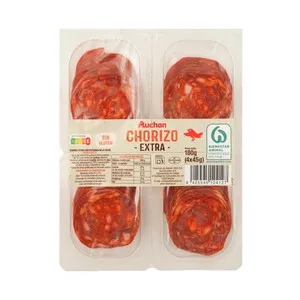 Auchan Chorizo Extra, Elaborado sin Gluten y Cortado en Lonchas 4 X 45 G Producto Alcampo. 180 G