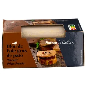 Auchan Collection Bloc de Foie Gras de Pato "mi-cuit" de Origen Francés Producto Alcampo 150 G.