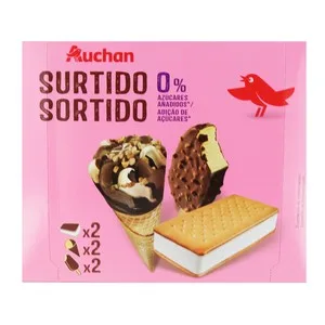 Auchan Helado de 3 Tipos Diferentes, Todos Ellos sin Azucares Añadidos 6 Uds. Producto Alcampo. 660 ML