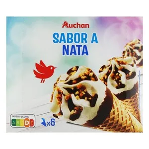 Auchan Cono de Helado de Nata con Trocitos de Avellana Caramelizada y Salsa de Chocolate 6 X 120 Ml. Producto Alcampo 720 ML