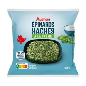 Auchan Espinacas en Hojas con Nata, en Prociones Ultracongeladas 600 Producto Alcampo. 600 G