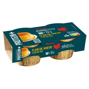 Auchan Flan de Huevo Proteico con 0% Materia Grasa y sin Azúcares Añadidos 2x160 G Producto Alcampo. 320 G