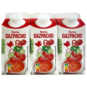 Auchan Gazpacho Pasteurizado, Elaboado con Aceite de Oliva Virgen Extra 3 X 330 Ml. Producto Alcampo 990 ML