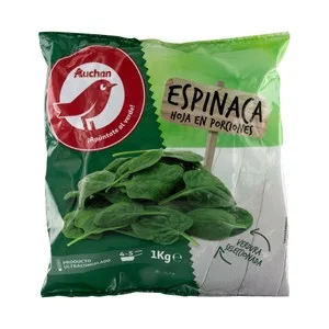 Auchan Hojas de Espinaca en Porciones 1 Kg. Producto Alcampo 1000 G
