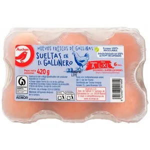 Auchan Huevos de Gallinas Sueltas en el Gallinero Categoría a y Clase L-xl 12 Uds. Producto Alcampo.