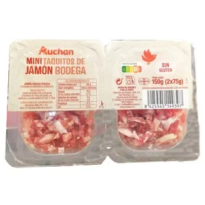 Auchan Jamón Curado en Bodega, Cortado en Mini Taquitos 2 X 75 G. Producto Alcampo 150 G
