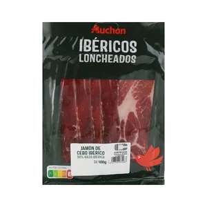 Auchan Jamón de Cebo Ibérico (50% Raza Ibérica), Cortado en Lonchas 100 G. Producto Alcampo