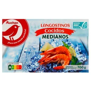 Auchan Langostinos Blancos Medianos 35/45, Cocidos y Ultracongelados 700 G (p.n). Producto Alcampo