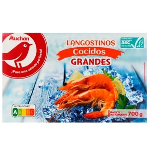 Auchan Langostinos Grandes 21/28, Cocidos y Ultrancongelados 700 G (p.n). Producto Alcampo