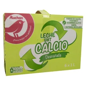 Auchan Leche Desnatada de Vaca, Enriquecida con Calcio 6 X 1 L. Producto Alcampo 6000 ML