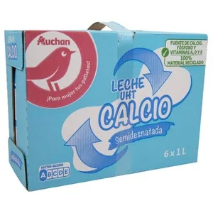 Auchan Leche Semidesnatada de Vaca, Enriquecida con Calcio 6 X 1 L. Producto Alcampo 6000 ML