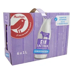 Auchan Leche Semidesnatada de Vaca, sin Lactosa 6 X 1l. Producto Alcampo 6000 ML