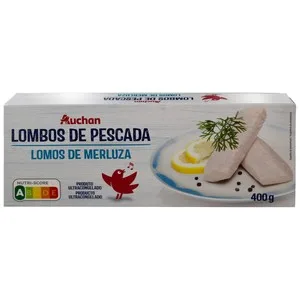 Auchan Lomos de Merluza, Limpios y Ultracongelados 400 G. Producto Alcampo