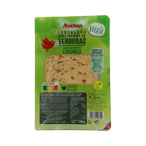 Auchan Loncheado Vegetariano a Base de Clara de Huevo con Verduras y Aceitunas Veggie 100 G. Producto Alcampo