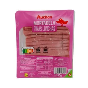 Auchan Mortadela sin Gluten y sin Lactosa, Cortada en Finas Lonchas 150 G. Producto Alcampo