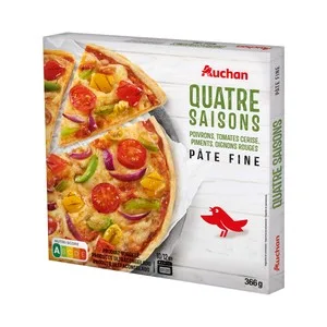 Auchan Pizza Congelada de Masa Fina 4 Estaciones 365 G. Producto Alcampo 366 G