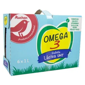 Auchan Preparado Lácteo Desnatado, Enriquecido con Omega 3 y Vitaminas A, D, E, B6 y B12 6 X 1l. Producto Alcampo 6000 ML