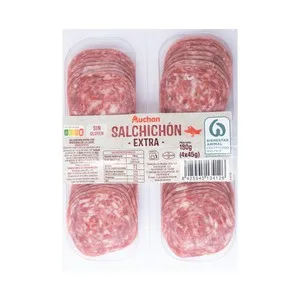 Auchan Salchichón Extra, Elaborado sin Gluten y Cortado en Lonchas 4 X 45 G. Producto Alcampo 180 G