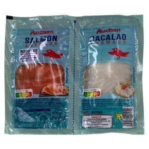 Auchan Salmón Noruego y Bacalao Ahumado 2 X 50 G. Producto Alcampo 100 G