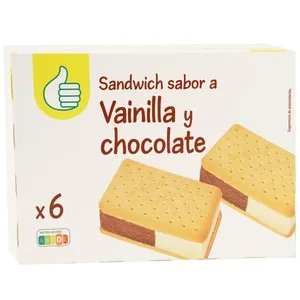 Auchan Sándwich de Galleta Relleno de Helado Sabor a Vainilla y Chocolate 6 X 100 Ml. Producto Alcampo 600 ML