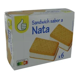 Auchan Sándwich de Galleta Rellenos de Helado Sabor a Nata 6 X 100 Ml. Producto Alcampo 600 ML