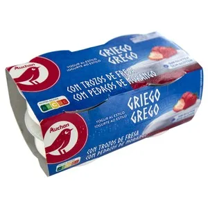Auchan Yogur al Estilo Griego con Trocitos de Fresas 4 X 125 G. Producto Alcampo 500 G