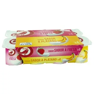 Auchan Yogur con Sabores Variados (4 de Fresa y 4 de Plátano) 8 X 125 G. Producto Alcampo 1000 G