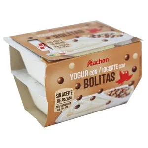 Auchan Yogur de Vainilla con Bolitas de Chocolate Negro, con Leche y Blanco 2 X 122 G. Producto Alcampo 250 G