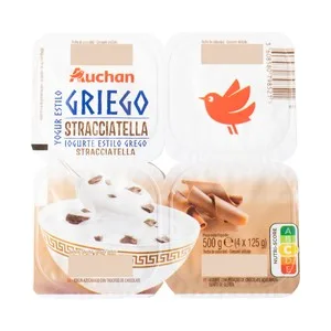 Auchan Yogur Estilo Griego con Stracciatella 4 X 125 G. Producto Alcampo 500 G