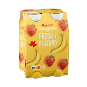 Auchan Yogur Líquido con Pulpa de Fresa y Plátano 4 X 200 G Producto Alcampo. 800 G