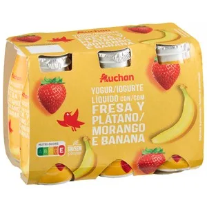 Auchan Yogur Líquido para Beber con Fresa y Plátano 6 X 100 G Producto Alcampo. 600 G