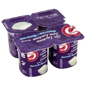 Auchan Yogur Natural Azucarado sin Lactosa 4 X 125 G. Producto Alcampo 500 G