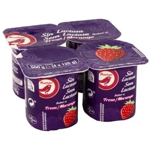 Auchan Yogur sin Lactosa y con Sabor a Fresa 4 X 125 G. Producto Alcampo 500 G