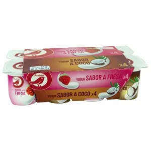 Auchan Yogures de Sabores Variados (4 de Fresa y 4 de Coco) 8 X 125 G. Producto Alcampo 1000 G